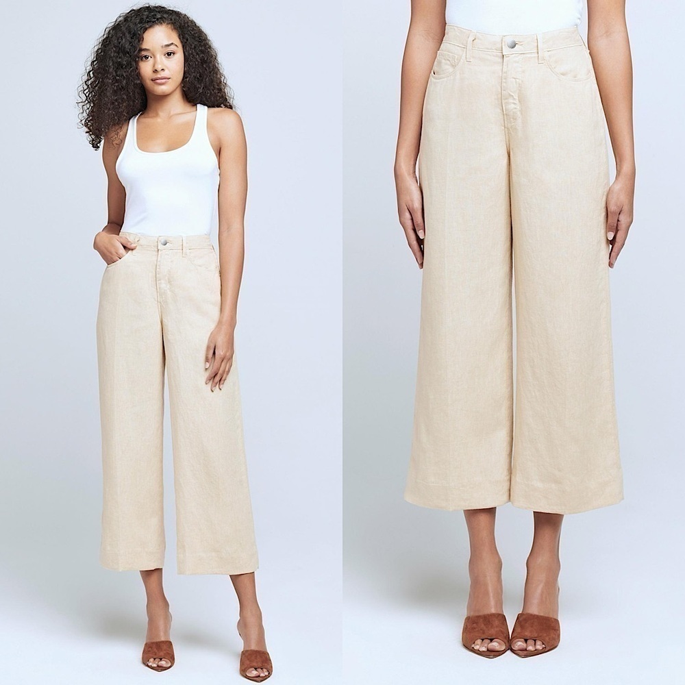 NWT L’AGENCE Ivory Linen High Rise Wide Leg Ankle Cropped Trousers 25